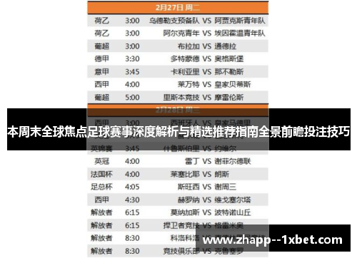 本周末全球焦点足球赛事深度解析与精选推荐指南全景前瞻投注技巧