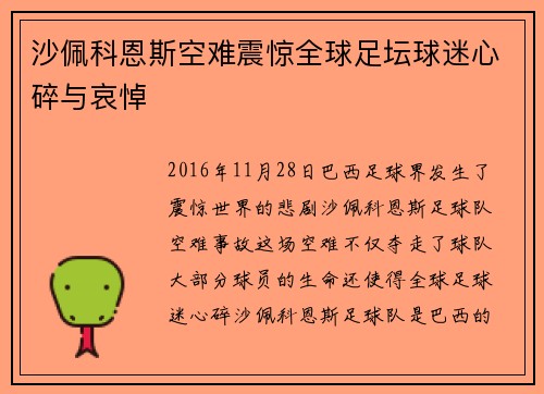 沙佩科恩斯空难震惊全球足坛球迷心碎与哀悼 沙佩科恩斯空难震惊全球足坛球迷心碎与哀悼